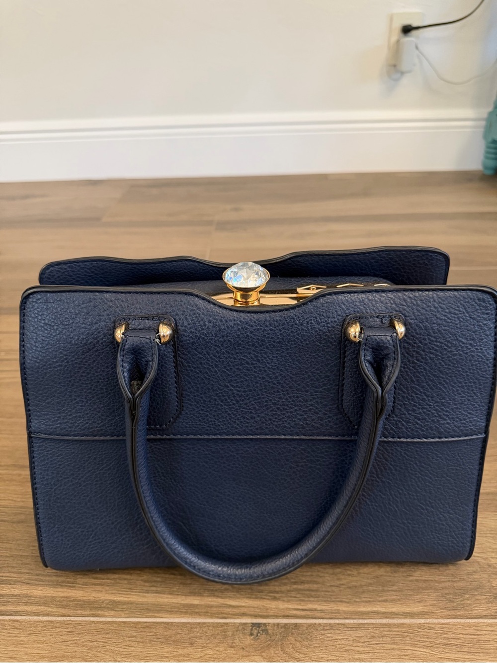 Navy Rhinestone Lock Shoulder Purse